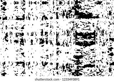 Grunge overlay layer. Abstract black and white vector background. Monochrome vintage surface with dirty pattern in cracks, spots, dots. Old wall in dark horror style design