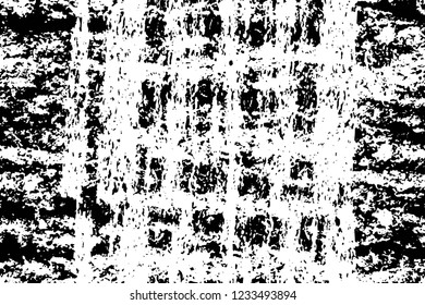 Grunge overlay layer. Abstract black and white vector background. Monochrome vintage surface with dirty pattern in cracks, spots, dots. Old wall in dark horror style design