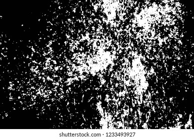 Grunge overlay layer. Abstract black and white vector background. Monochrome vintage surface with dirty pattern in cracks, spots, dots. Old wall in dark horror style design