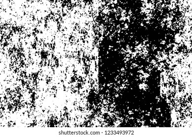 Grunge overlay layer. Abstract black and white vector background. Monochrome vintage surface with dirty pattern in cracks, spots, dots. Old wall in dark horror style design