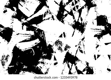 Grunge overlay layer. Abstract black and white vector background. Monochrome vintage surface with dirty pattern in cracks, spots, dots. Old wall in dark horror style design