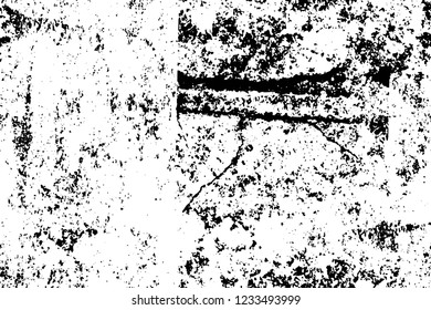 Grunge overlay layer. Abstract black and white vector background. Monochrome vintage surface with dirty pattern in cracks, spots, dots. Old wall in dark horror style design