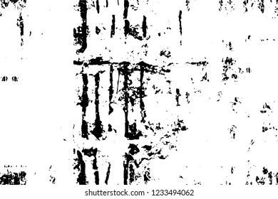 Grunge overlay layer. Abstract black and white vector background. Monochrome vintage surface with dirty pattern in cracks, spots, dots. Old wall in dark horror style design