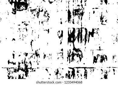 Grunge overlay layer. Abstract black and white vector background. Monochrome vintage surface with dirty pattern in cracks, spots, dots. Old wall in dark horror style design