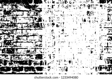 Grunge overlay layer. Abstract black and white vector background. Monochrome vintage surface with dirty pattern in cracks, spots, dots. Old wall in dark horror style design