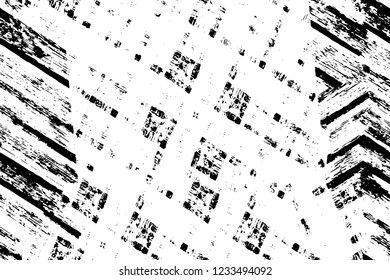 Grunge overlay layer. Abstract black and white vector background. Monochrome vintage surface with dirty pattern in cracks, spots, dots. Old wall in dark horror style design