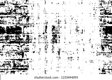 Grunge overlay layer. Abstract black and white vector background. Monochrome vintage surface with dirty pattern in cracks, spots, dots. Old wall in dark horror style design