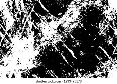 Grunge overlay layer. Abstract black and white vector background. Monochrome vintage surface with dirty pattern in cracks, spots, dots. Old wall in dark horror style design