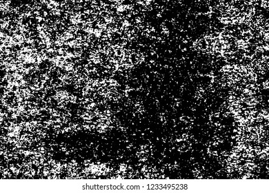 Grunge overlay layer. Abstract black and white vector background. Monochrome vintage surface with dirty pattern in cracks, spots, dots. Old wall in dark horror style design