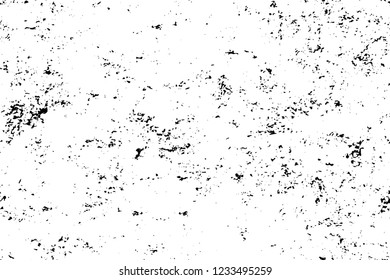 Grunge overlay layer. Abstract black and white vector background. Monochrome vintage surface with dirty pattern in cracks, spots, dots. Old wall in dark horror style design