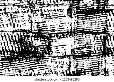 Grunge overlay layer. Abstract black and white vector background. Monochrome vintage surface with dirty pattern in cracks, spots, dots. Old wall in dark horror style design