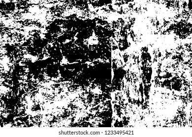 Grunge overlay layer. Abstract black and white vector background. Monochrome vintage surface with dirty pattern in cracks, spots, dots. Old wall in dark horror style design