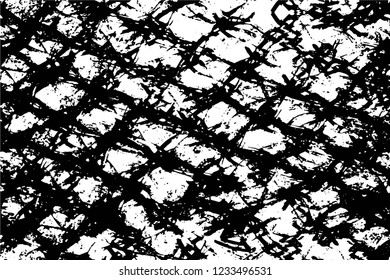 Grunge overlay layer. Abstract black and white vector background. Monochrome vintage surface with dirty pattern in cracks, spots, dots. Old wall in dark horror style design