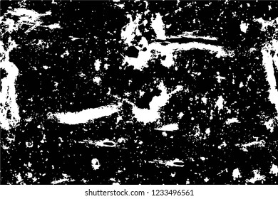 Grunge overlay layer. Abstract black and white vector background. Monochrome vintage surface with dirty pattern in cracks, spots, dots. Old wall in dark horror style design