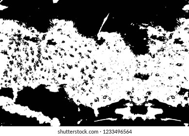 Grunge overlay layer. Abstract black and white vector background. Monochrome vintage surface with dirty pattern in cracks, spots, dots. Old wall in dark horror style design
