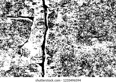 Grunge overlay layer. Abstract black and white vector background. Monochrome vintage surface with dirty pattern in cracks, spots, dots. Old wall in dark horror style design