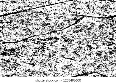 Grunge overlay layer. Abstract black and white vector background. Monochrome vintage surface with dirty pattern in cracks, spots, dots. Old wall in dark horror style design
