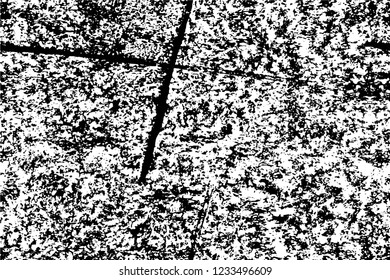 Grunge overlay layer. Abstract black and white vector background. Monochrome vintage surface with dirty pattern in cracks, spots, dots. Old wall in dark horror style design