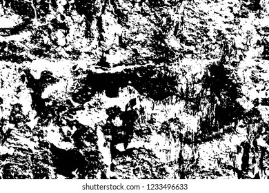 Grunge overlay layer. Abstract black and white vector background. Monochrome vintage surface with dirty pattern in cracks, spots, dots. Old wall in dark horror style design