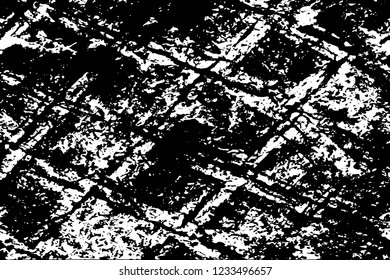 Grunge overlay layer. Abstract black and white vector background. Monochrome vintage surface with dirty pattern in cracks, spots, dots. Old wall in dark horror style design