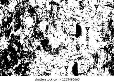 Grunge overlay layer. Abstract black and white vector background. Monochrome vintage surface with dirty pattern in cracks, spots, dots. Old wall in dark horror style design