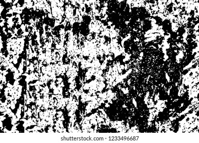 Grunge overlay layer. Abstract black and white vector background. Monochrome vintage surface with dirty pattern in cracks, spots, dots. Old wall in dark horror style design