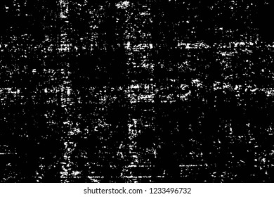 Grunge overlay layer. Abstract black and white vector background. Monochrome vintage surface with dirty pattern in cracks, spots, dots. Old wall in dark horror style design