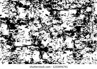 Grunge overlay layer. Abstract black and white vector background. Monochrome vintage surface with dirty pattern in cracks, spots, dots. Old wall in dark horror style design
