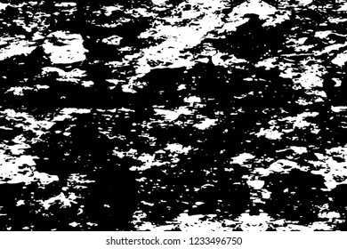 Grunge overlay layer. Abstract black and white vector background. Monochrome vintage surface with dirty pattern in cracks, spots, dots. Old wall in dark horror style design