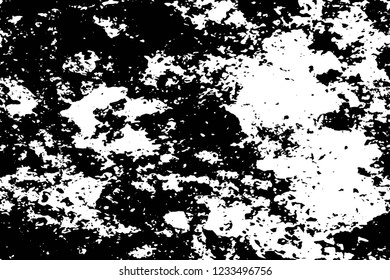 Grunge overlay layer. Abstract black and white vector background. Monochrome vintage surface with dirty pattern in cracks, spots, dots. Old wall in dark horror style design