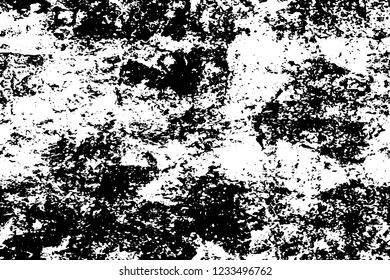 Grunge overlay layer. Abstract black and white vector background. Monochrome vintage surface with dirty pattern in cracks, spots, dots. Old wall in dark horror style design