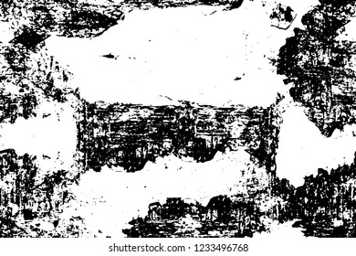 Grunge overlay layer. Abstract black and white vector background. Monochrome vintage surface with dirty pattern in cracks, spots, dots. Old wall in dark horror style design