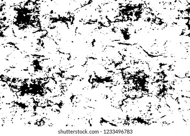 Grunge overlay layer. Abstract black and white vector background. Monochrome vintage surface with dirty pattern in cracks, spots, dots. Old wall in dark horror style design