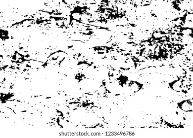 Grunge overlay layer. Abstract black and white vector background. Monochrome vintage surface with dirty pattern in cracks, spots, dots. Old wall in dark horror style design