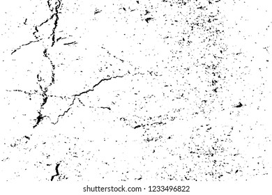 Grunge overlay layer. Abstract black and white vector background. Monochrome vintage surface with dirty pattern in cracks, spots, dots. Old wall in dark horror style design