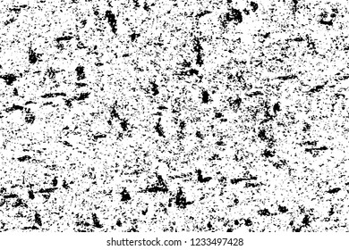 Grunge overlay layer. Abstract black and white vector background. Monochrome vintage surface with dirty pattern in cracks, spots, dots. Old wall in dark horror style design