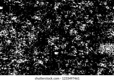 Grunge overlay layer. Abstract black and white vector background. Monochrome vintage surface with dirty pattern in cracks, spots, dots. Old wall in dark horror style design