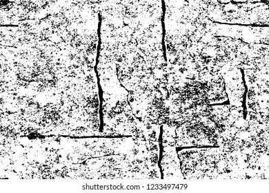 Grunge overlay layer. Abstract black and white vector background. Monochrome vintage surface with dirty pattern in cracks, spots, dots. Old wall in dark horror style design