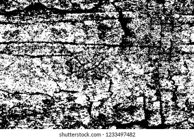 Grunge overlay layer. Abstract black and white vector background. Monochrome vintage surface with dirty pattern in cracks, spots, dots. Old wall in dark horror style design