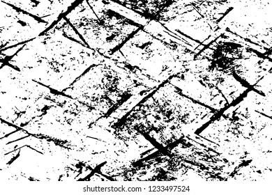 Grunge overlay layer. Abstract black and white vector background. Monochrome vintage surface with dirty pattern in cracks, spots, dots. Old wall in dark horror style design