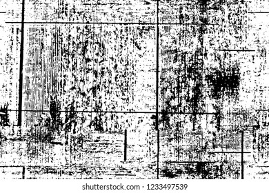 Grunge overlay layer. Abstract black and white vector background. Monochrome vintage surface with dirty pattern in cracks, spots, dots. Old wall in dark horror style design