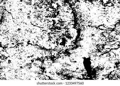 Grunge overlay layer. Abstract black and white vector background. Monochrome vintage surface with dirty pattern in cracks, spots, dots. Old wall in dark horror style design