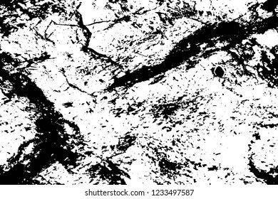 Grunge overlay layer. Abstract black and white vector background. Monochrome vintage surface with dirty pattern in cracks, spots, dots. Old wall in dark horror style design