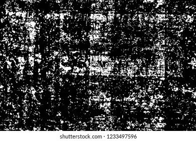 Grunge overlay layer. Abstract black and white vector background. Monochrome vintage surface with dirty pattern in cracks, spots, dots. Old wall in dark horror style design