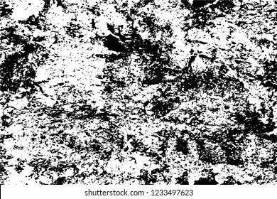 Grunge overlay layer. Abstract black and white vector background. Monochrome vintage surface with dirty pattern in cracks, spots, dots. Old wall in dark horror style design