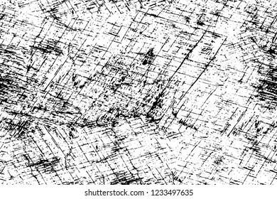 Grunge overlay layer. Abstract black and white vector background. Monochrome vintage surface with dirty pattern in cracks, spots, dots. Old wall in dark horror style design