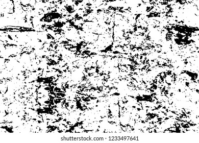 Grunge overlay layer. Abstract black and white vector background. Monochrome vintage surface with dirty pattern in cracks, spots, dots. Old wall in dark horror style design