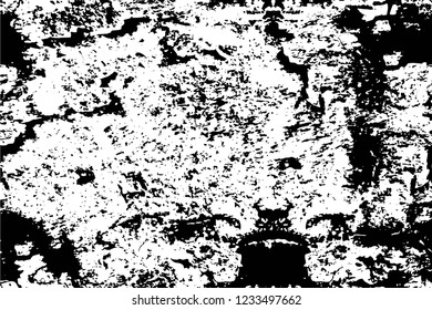 Grunge overlay layer. Abstract black and white vector background. Monochrome vintage surface with dirty pattern in cracks, spots, dots. Old wall in dark horror style design