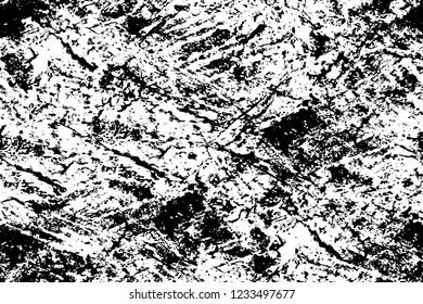 Grunge overlay layer. Abstract black and white vector background. Monochrome vintage surface with dirty pattern in cracks, spots, dots. Old wall in dark horror style design