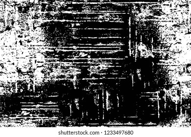 Grunge overlay layer. Abstract black and white vector background. Monochrome vintage surface with dirty pattern in cracks, spots, dots. Old wall in dark horror style design